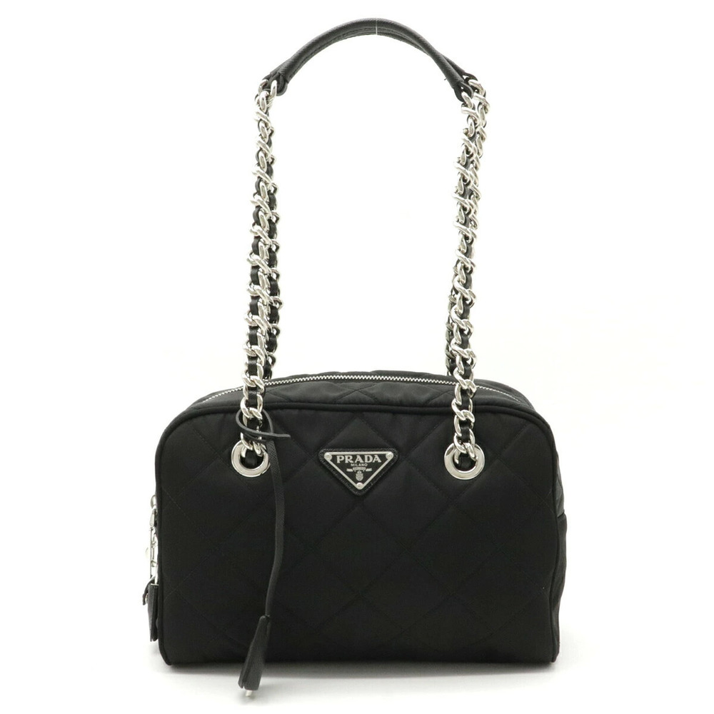 Prada Quilted Chain Shoulder Bag Tote Leather NERO Black